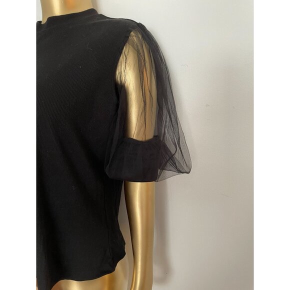 Whimsygoth Mesh Sleeve Black Ribbed Knit Top XL Gothcore Witchgoth Cutegoth - Picture 4 of 8